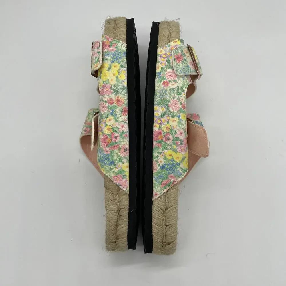 LoveShackFancy x Manebí Nordic Floral Leather Espadrille Slides - Rainbow Skies